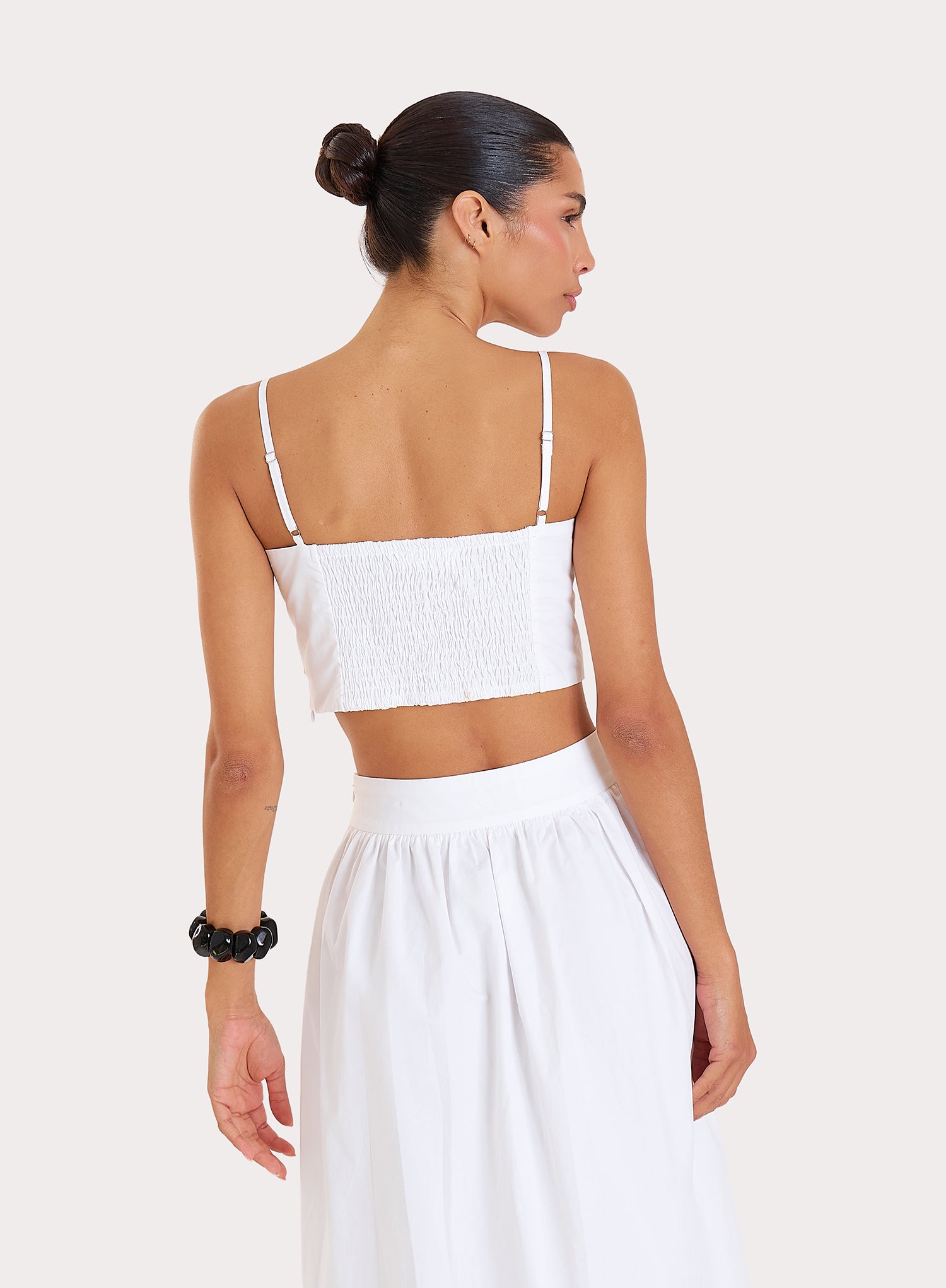 White Cotton Cami Pleated Crop Top